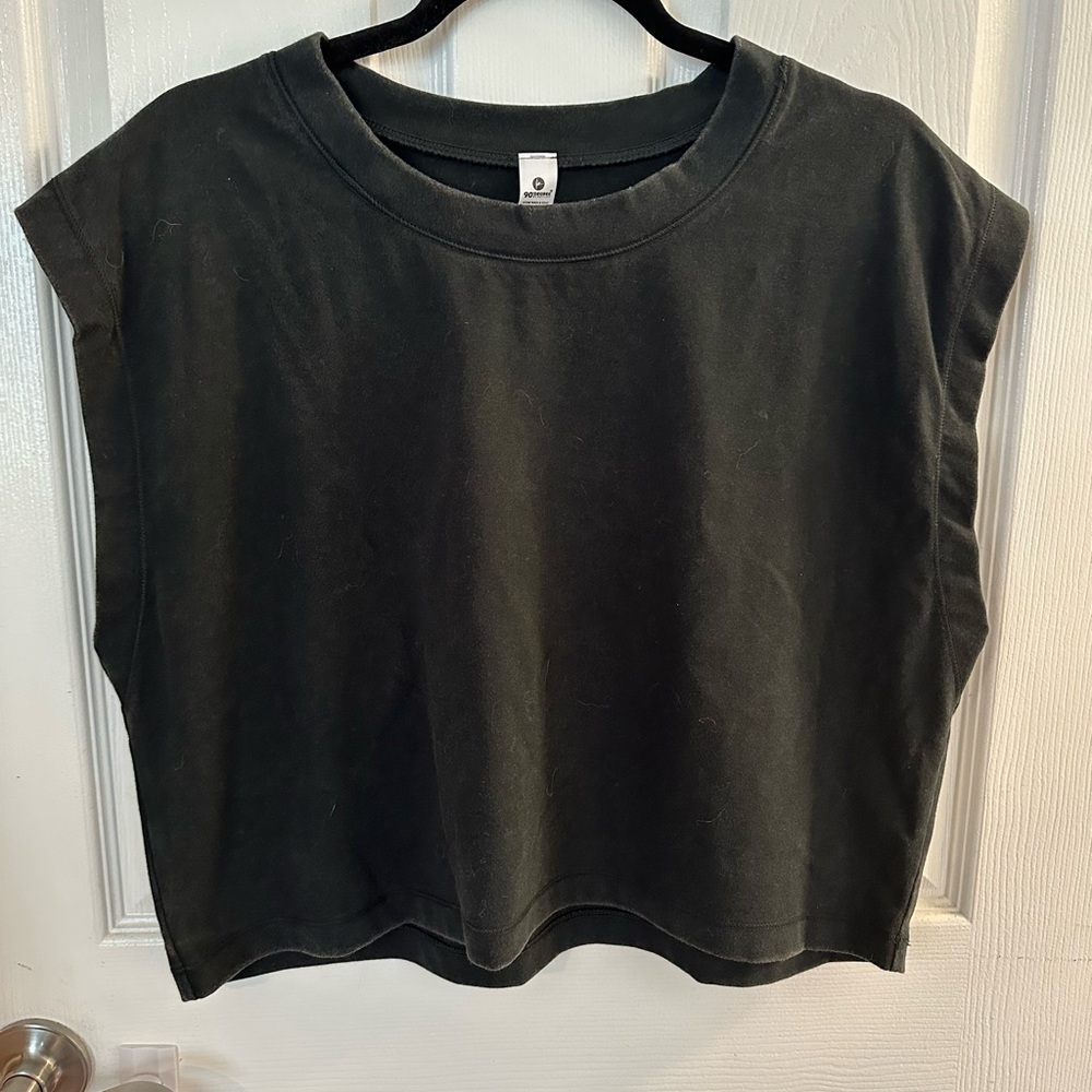 Distressed Black Women's cropped muscle tee